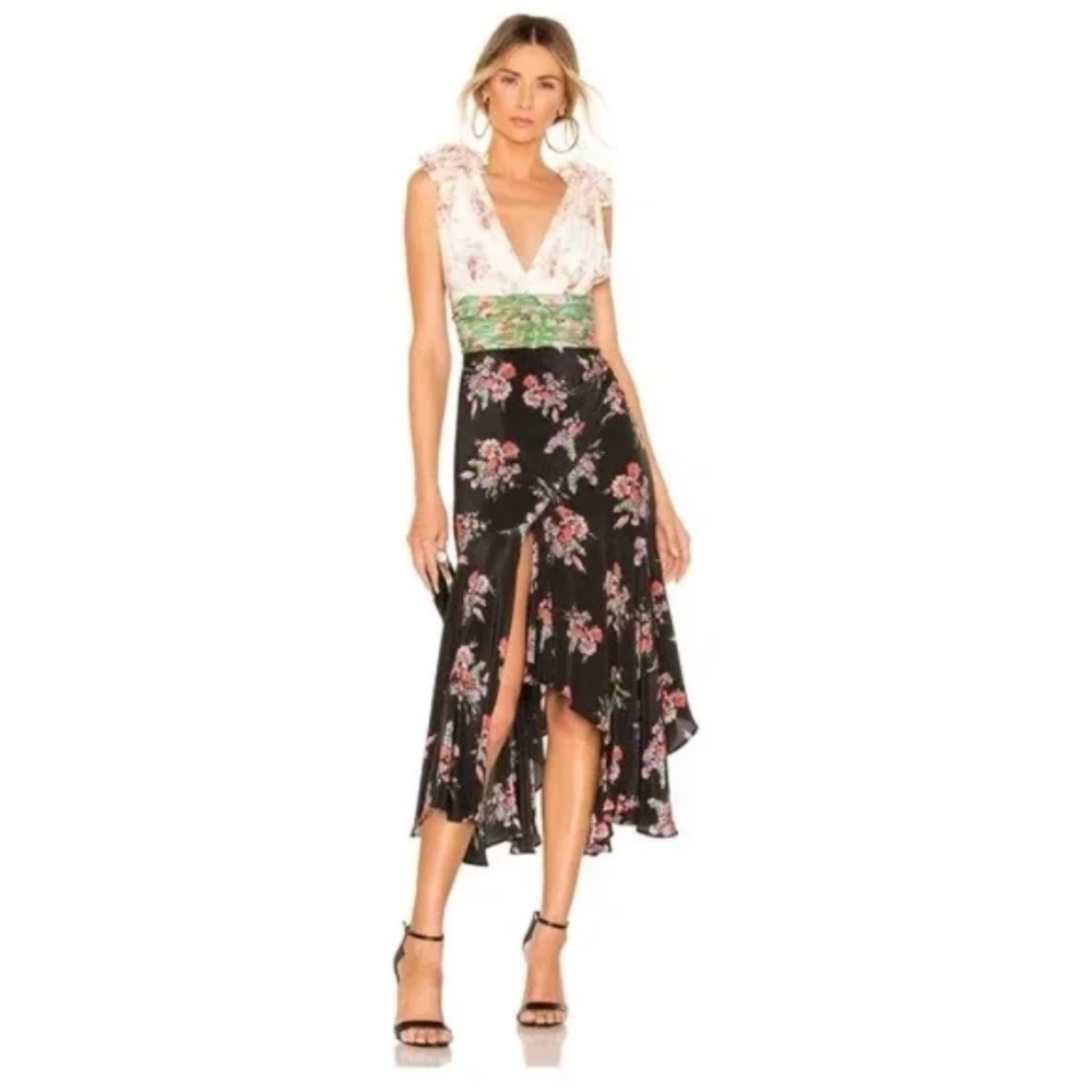 AMUR Lolly SILK Midi Dress Floral White/Black 4